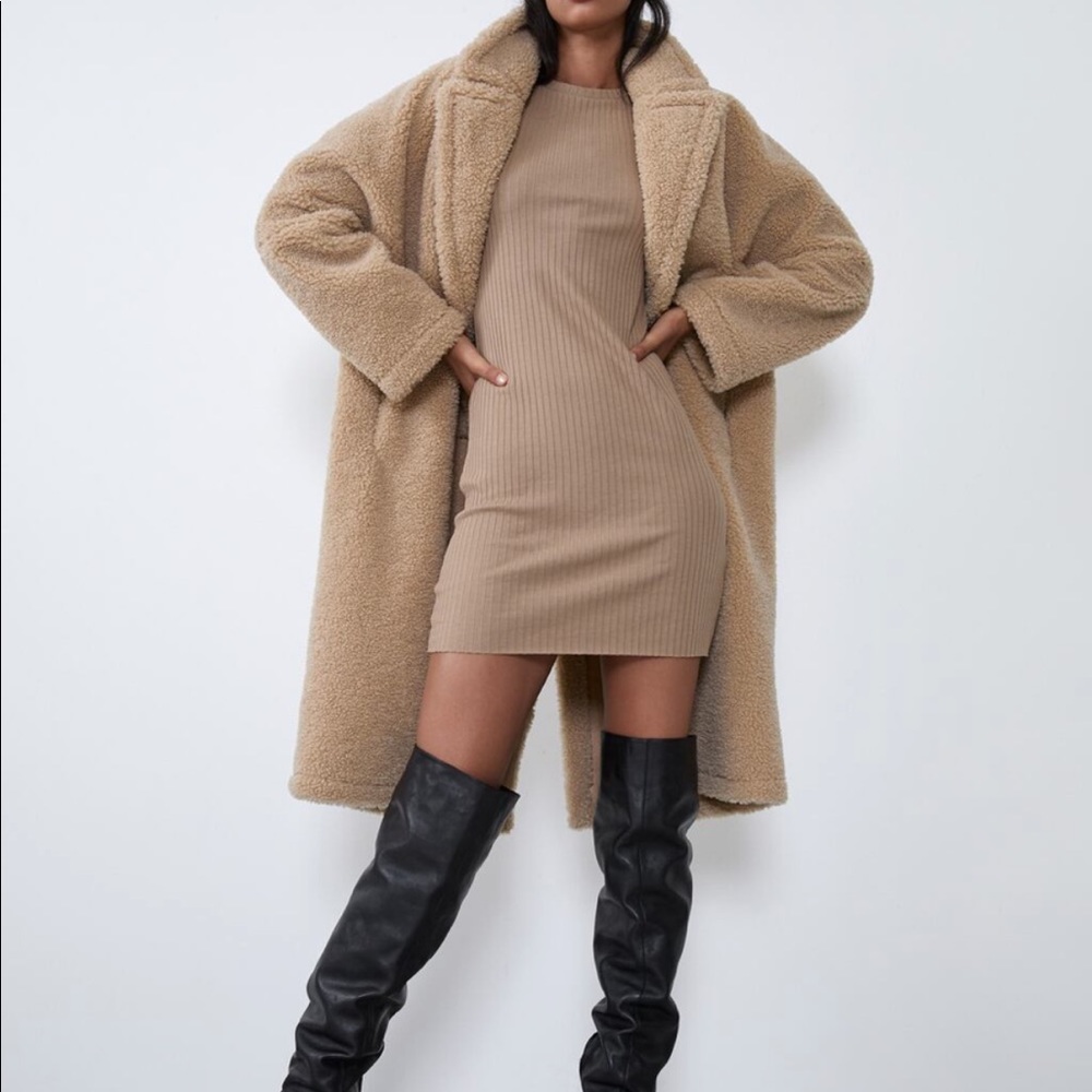 BNWT ZARA VOLUMINOUS SLEEVE NUDE DRESS